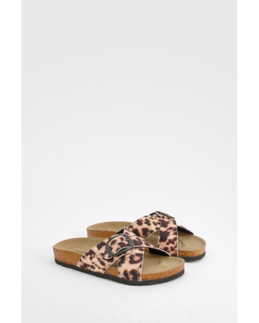 Boohoo Multicolor Print Cross Strap Footbed Sandals