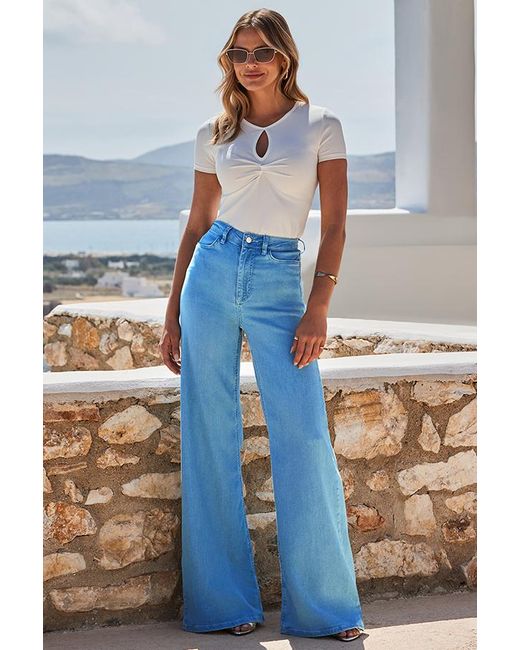 Sosandar Blue Bright Palazzo Jeans