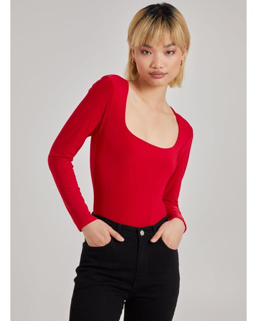 Pink Vanilla Red Square Neck Slink Bodysuit