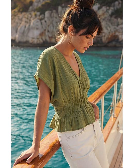 D.u.s.k Green Cotton Textured Pintuck Top