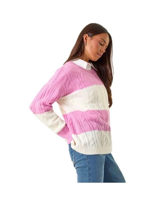 Roman Pink Petite Stripe Knitted Jumper