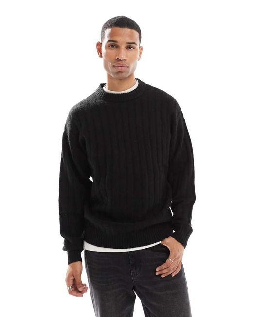 Jack & Jones Black Oversized Wide Rib Jumper for men