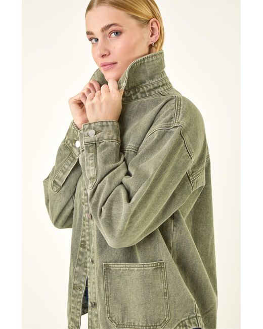 Roman Green Denim Button Front Pocket Jacket