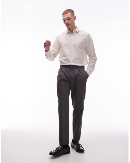 Topman White Smart Cotton Tapered Trousers for men