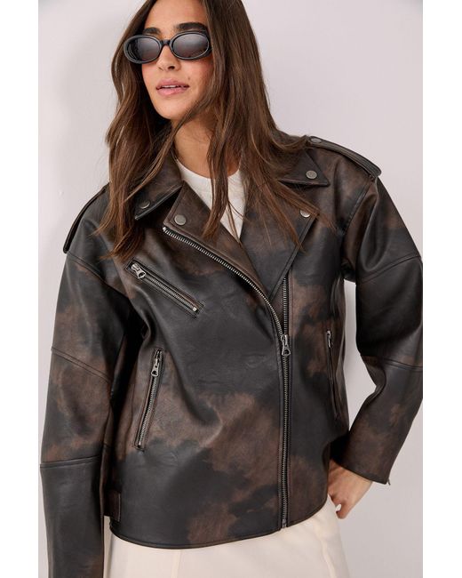 Nasty Gal Black Two Tone Faux Leather Biker Jacket