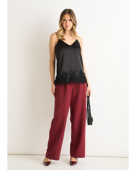 Gini London Red Lace Trim Satin Cami Top