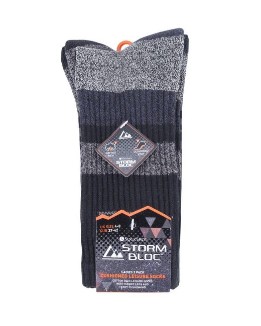 Storm Bloc Blue 3 Pairs Ladies Anti Blister Cotton Hiking Socks With Padded Sole