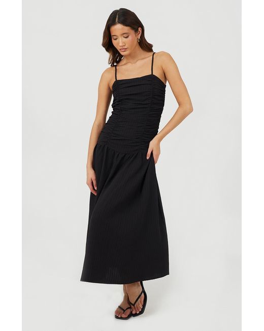 Brave Soul Black Strappy A-Line Maxi Dress With Gathered Bodice