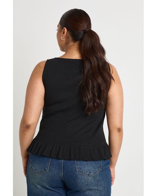 Boohoo Black Plus Button Down Ruffle Hem Top