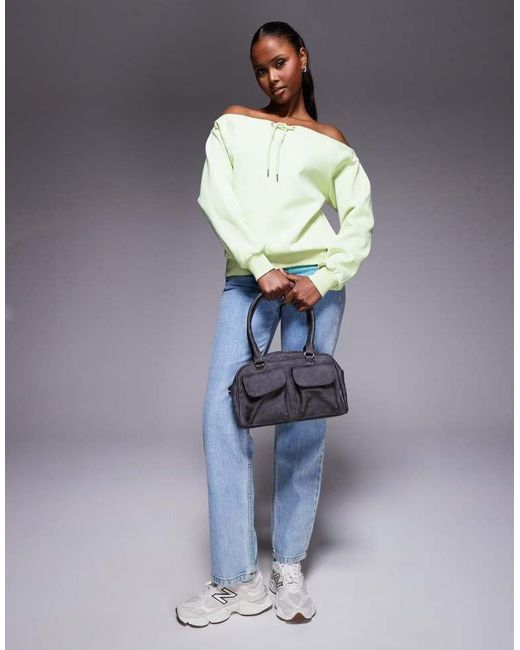 ASOS Green Interlock Bardot Sweatshirt With Tie Detail