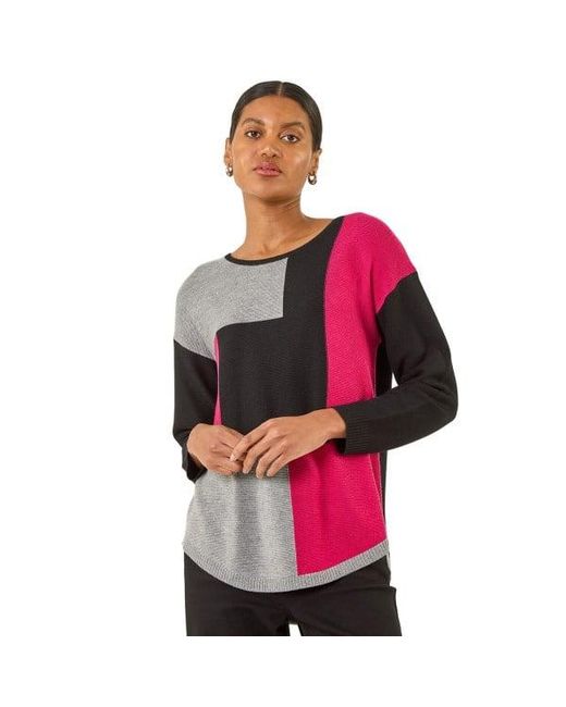 Roman Red Colour Block Ribbed Jumper