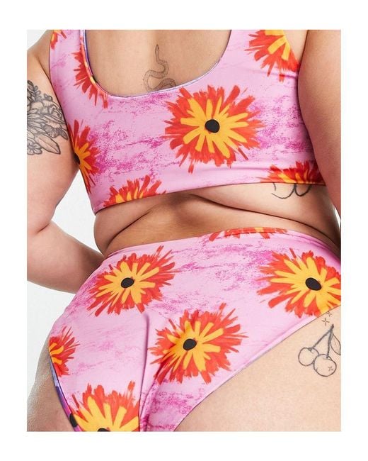 Collusion Pink Plus Flower Print Reversible High Waist Bikini Bottom