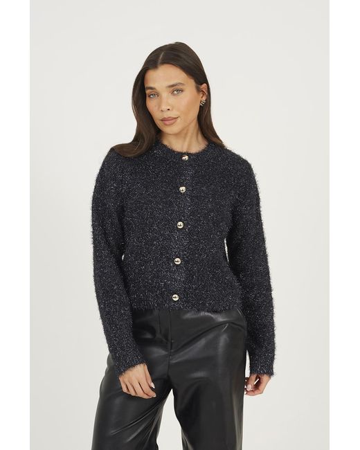 Brave Soul Black Fluffy Tinsel Knit Cardigan