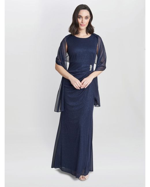Gina Bacconi Blue Alicia Maxi Dress With Embellishment And Matching Shawl