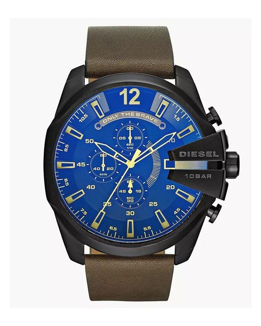 DIESEL Blue Mega Chief Watch Dz4401 Leather (Archived) for men