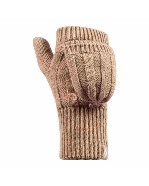 Heat Holders Natural Ladies Cable Knit 2.3 Tog Thermal Winter Fingerless Converter Gloves