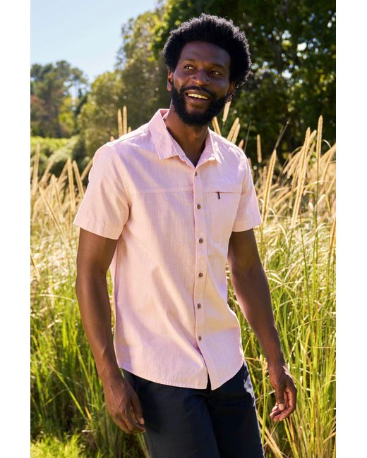 Mountain Warehouse Pink 'Coconut Slub Texture' Short Sleeve Shirt 100% Cotton Zip Chest Pocket Everyday Wear Top for men