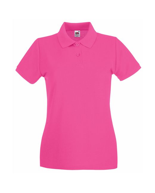 Fruit Of The Loom Pink Ladies Lady-Fit Premium Short Sleeve Polo Shirt Cotton