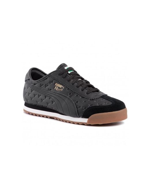 PUMA Black Roma 68 Gum Leather Low Lace Up Trainers 370600 01 for men