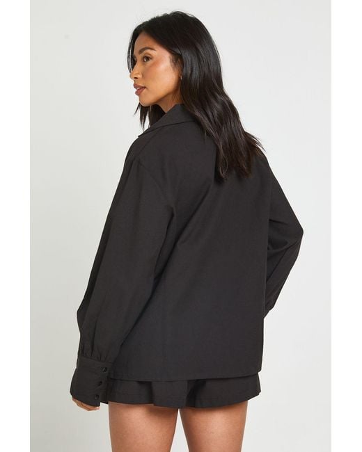 Boohoo Black Petite Linen Look Boyfriend Shirt & Relaxed Fit Shorts