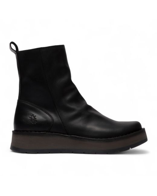 Fly London Black Reno Leather Zip Up Platform Comfort Ankle Boots