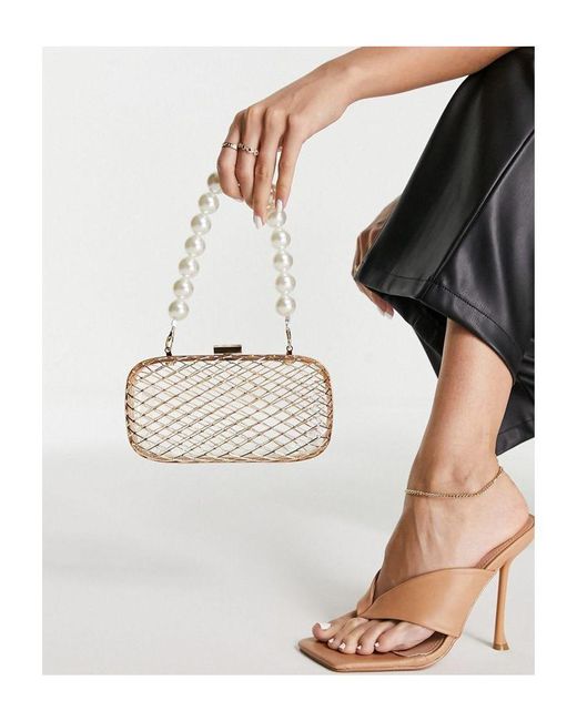 ASOS Natural Caged Clutch Bag With Pearl Beaded Handle
