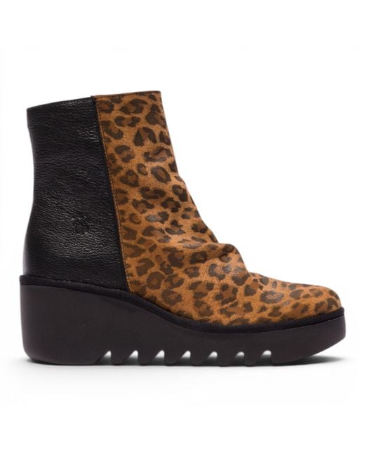 Fly London Brown Suede Leather Wedge Heel Platform Ankle Boots