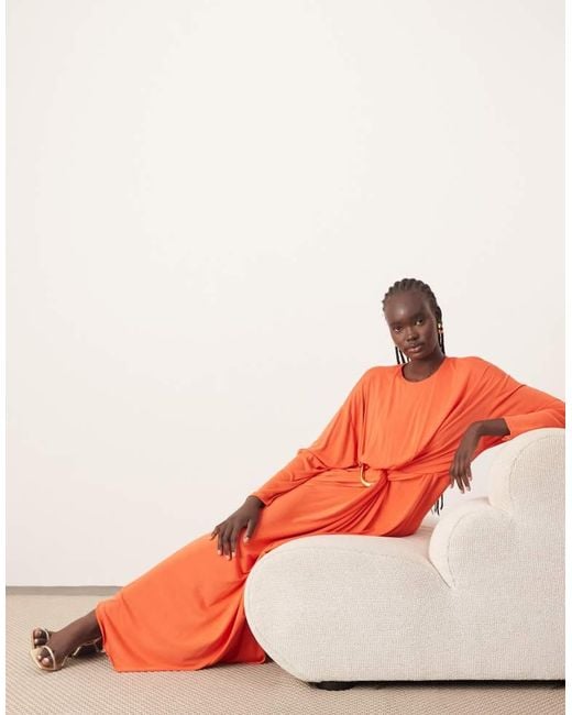 ARRANGE Orange Soft Pleat Maxi Dress With Hardware Detail