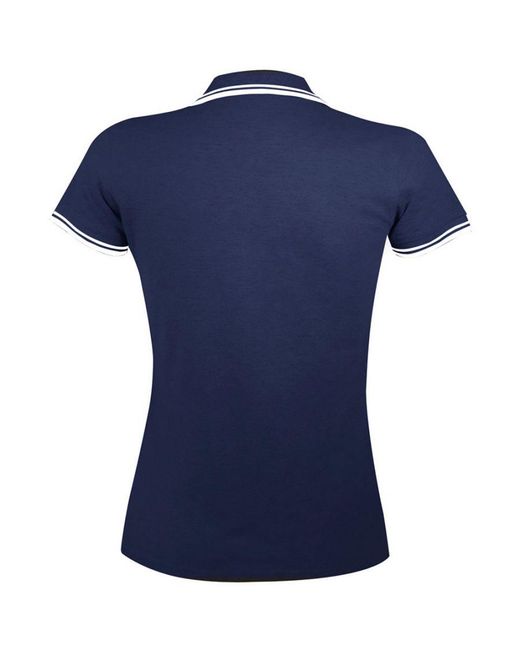 Sol's Blue Ladies Pasadena Tipped Short Sleeve Pique Polo Shirt (French/