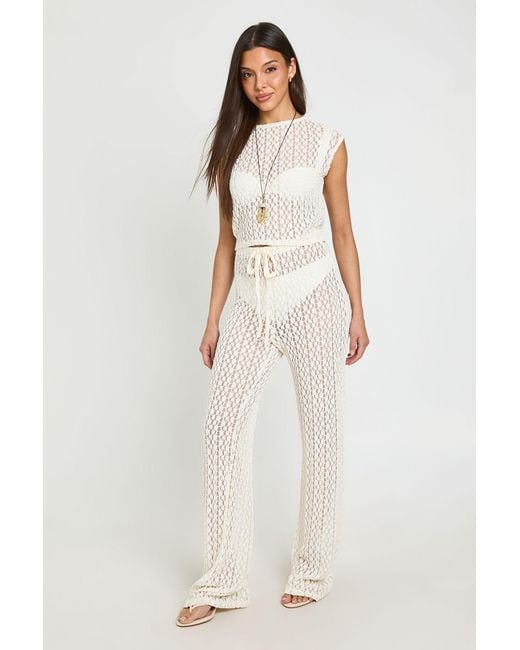Boohoo Natural Floral Lace Drawstring Straight Leg Trouser