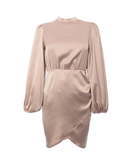 Flounce London Natural Balloon Sleeve Wrap Mini Dress