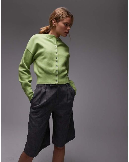 TOPSHOP Green Knitted Compact Fitted Waist Cardi