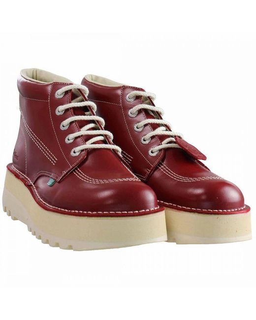 Kickers Hi Stack Platform Red Boots Patent Leather for men