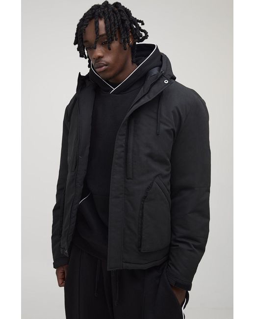 BoohooMAN Blue Tall Padded Drawcord Hooded Regular Fit Parka Coat for men