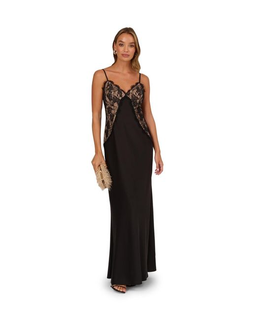 Adrianna Papell Black Stretch Satin Long Dress
