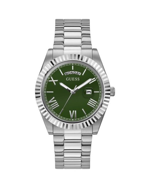 Guess Green Connoisseur Gw0265G10 Stainless Steel Watch — 42 Mm Dial, Day‑Date, 50M for men