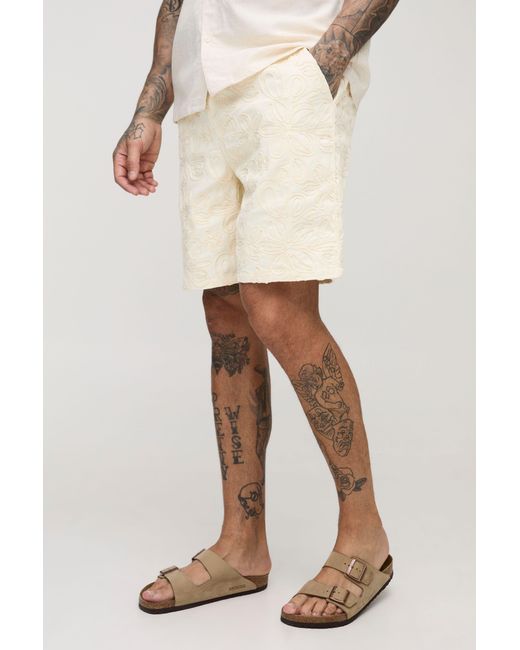 BoohooMAN Natural Tall Applique Twill Drawcord Shorts for men