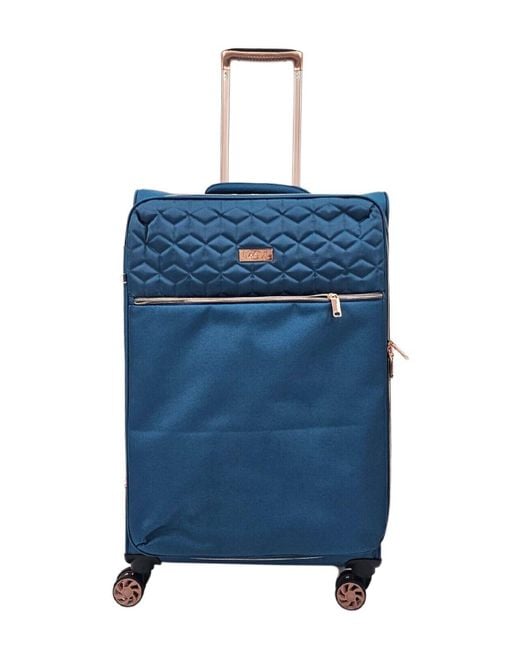 Infinity Leather Blue Cabin Suitcases 4 Wheel Luggage Travel Lightweight Bags
