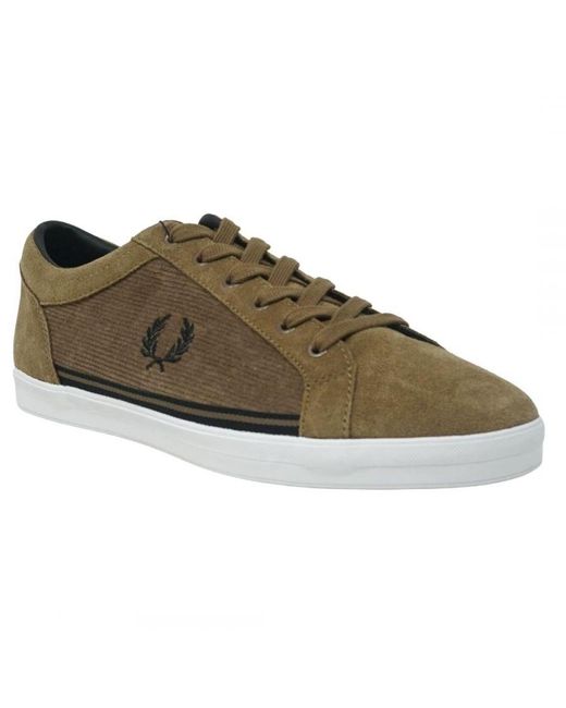 Fred Perry Brown Baseline Tipped Corduroy Bark Trainers for men