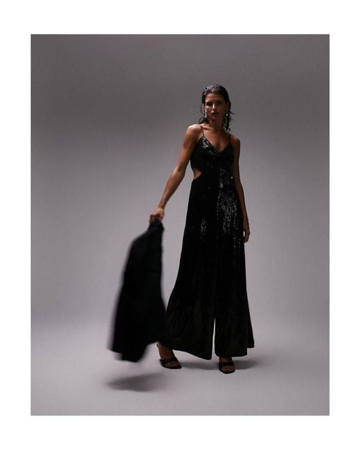 TOPSHOP Black Embellished Cut Out Jumpsuit