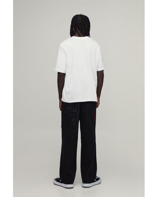 BoohooMAN Black Casino Embroidered Ripped Carpenter Jeans for men