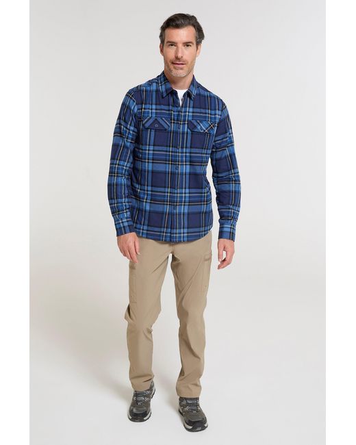 Mountain Warehouse Blue 'Trace' Flannel Shirt 100% Cotton Long Sleeve Everyday Casual Winter Top for men