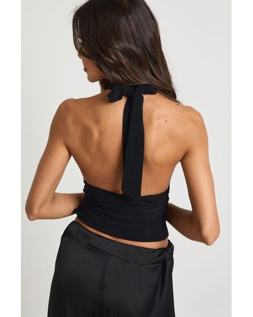 Boohoo Blue Slinky Trim Halterneck Top