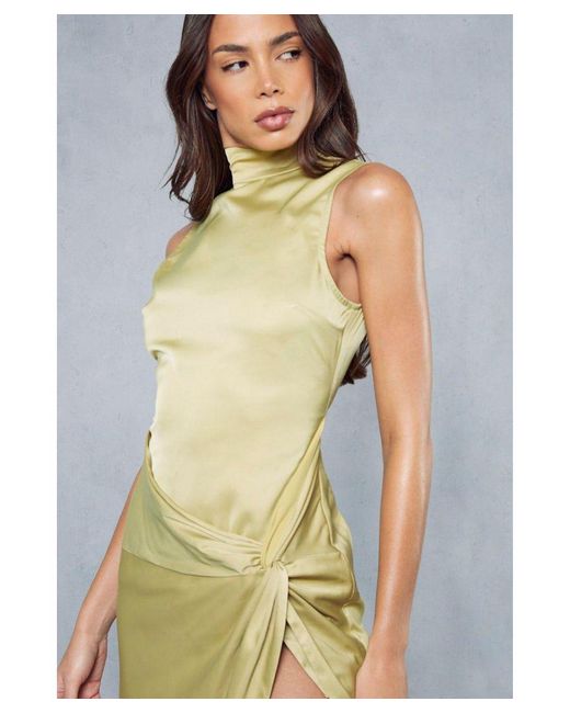 MissPap Multicolor Premium Satin Knot Skirt Sleeveless Mini Dress