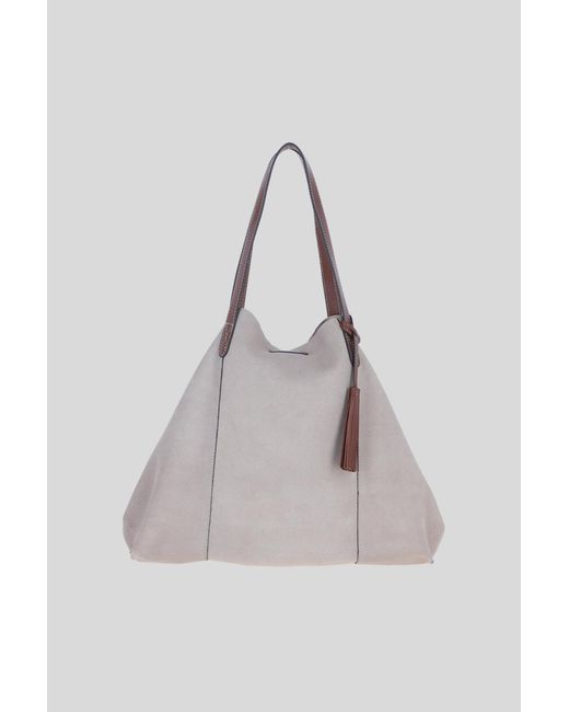 Brampton London Gray Real Suede Leather Shopper Bag With Tassel Charm