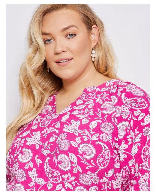 Autograph Pink Elbow Sleeve Split Neck Top - Plus Size Viscose