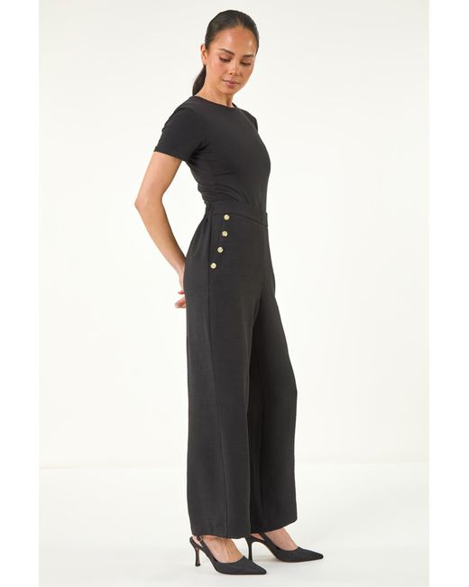 Roman Black Petite Button Side Trousers