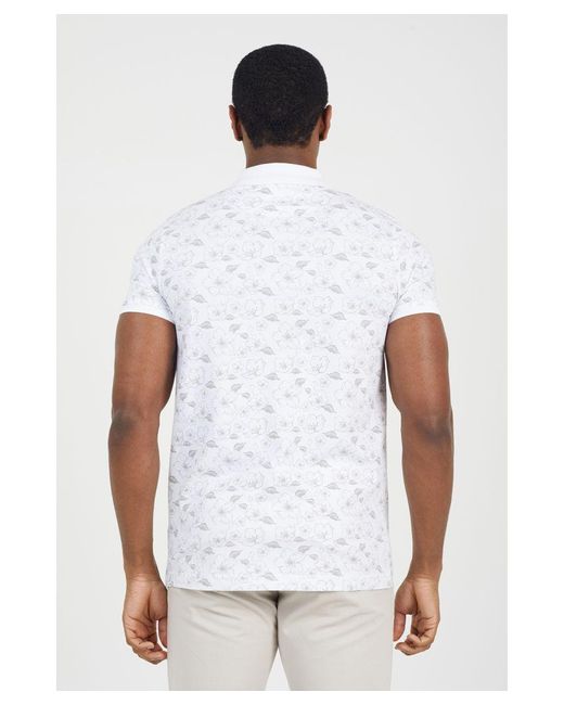 Brave Soul White 'Parson' Cotton Print Polo Shirt for men