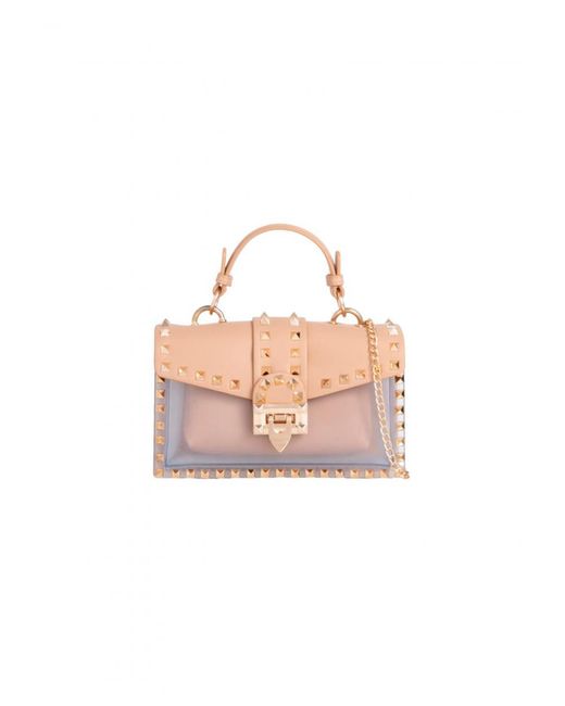 Where's That From Pink 'Eutony' Small Bag With Pointed Studs And Transparent Detail