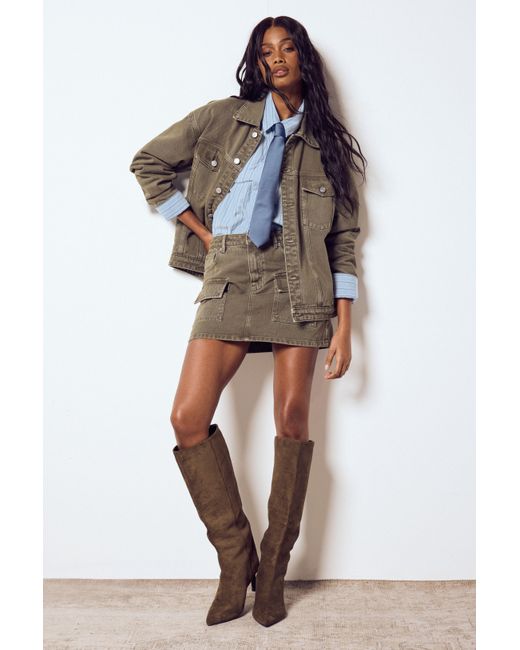 Boohoo Green Utility Denim Mini Skirt